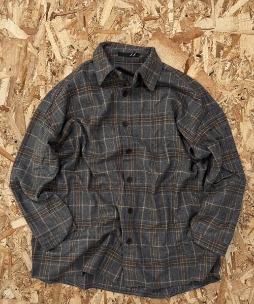 SHISKY（シスキー）の「【オーバーサイズ ヘビーネルシャツ】ワイドシルエット　チェック柄ヘビーネルシャツ（シャツ/ブラウス・メンズ・グレー系その他/ブラウン系その他/オレンジ系その他/ブラック系その他/ベージュ系その他/グリーン系その他・FREE）」の3枚目の写真
