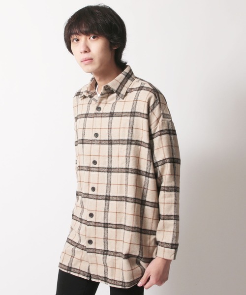SHISKY（シスキー）の「【オーバーサイズ ヘビーネルシャツ】ワイドシルエット　チェック柄ヘビーネルシャツ（シャツ/ブラウス・メンズ・グレー系その他/ブラウン系その他/オレンジ系その他/ブラック系その他/ベージュ系その他/グリーン系その他・FREE）」の15枚目の写真