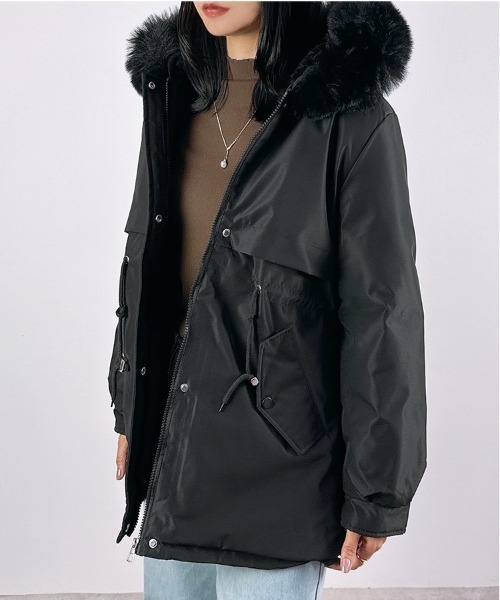 セール】【ふわふわファーで包まれる、冬映えモッズコート】裏