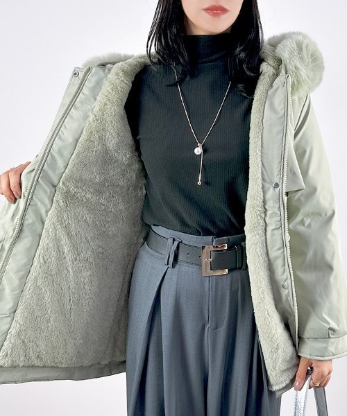 セール】【ふわふわファーで包まれる、冬映えモッズコート】裏