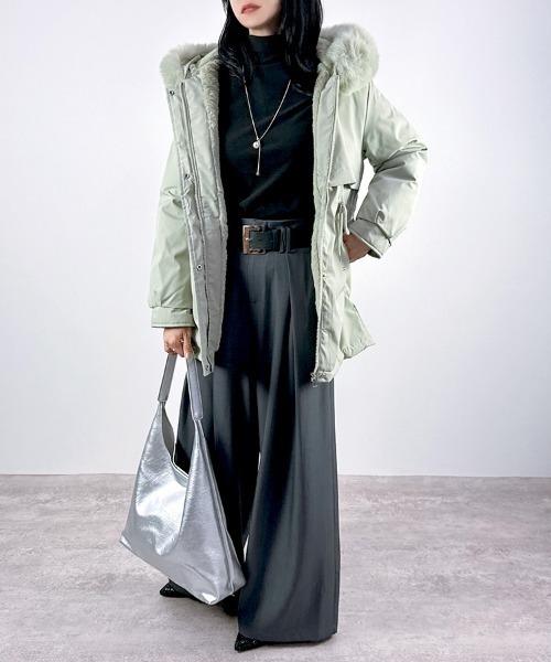 【値下げ】undercoverグレー モッズコート ファー付き メンズ Mens Real Fox Fur Real Fur LinerHoodie Military Coat