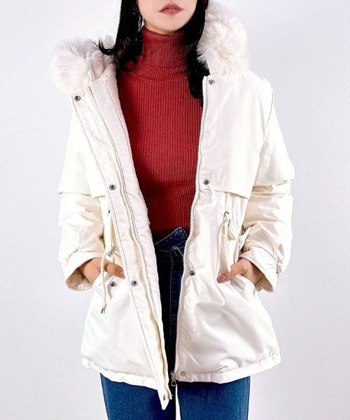 セール】【ふわふわファーで包まれる、冬映えモッズコート】裏