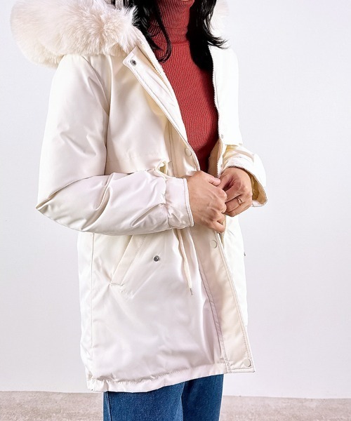 セール】【ふわふわファーで包まれる、冬映えモッズコート】裏