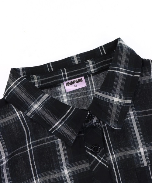 ANAP GiRL(アナップガール)の「サイドシャーリングチェックシャツ【キッズお揃い】(シャツ/ブラウス・キッズ・ブラック/ベージュ/ブラウン・S/XS/M)」の16枚目の写真