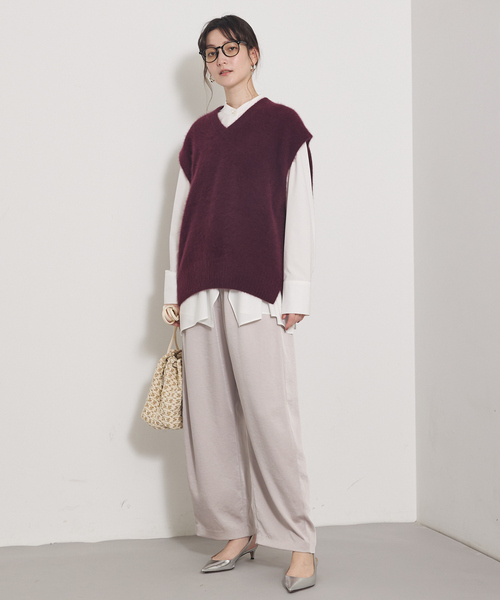 qualite（カリテ）の「フォックスウールジレ/秋服/冬服/ニット/ベスト/ニットビスチェ/バーガンディ（ベスト・レディース・ワイン/チャコールグレー・フリー）」の15枚目の写真