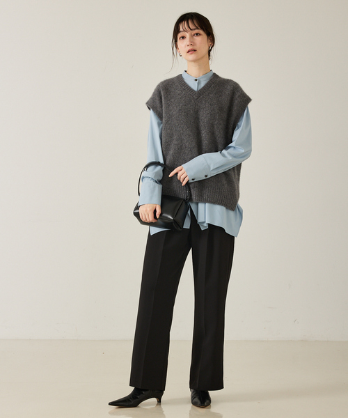 qualite（カリテ）の「フォックスウールジレ/秋服/冬服/ニット/ベスト/ニットビスチェ/バーガンディ（ベスト・レディース・ワイン/チャコールグレー・フリー）」の14枚目の写真