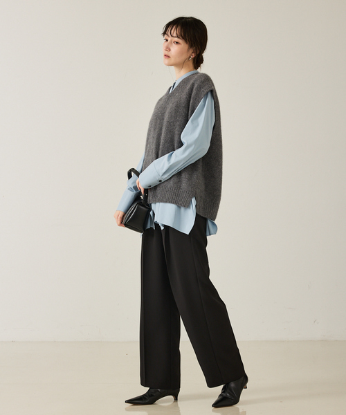 qualite（カリテ）の「フォックスウールジレ/秋服/冬服/ニット/ベスト/ニットビスチェ/バーガンディ（ベスト・レディース・ワイン/チャコールグレー・フリー）」の12枚目の写真