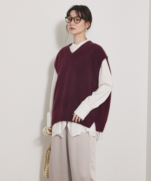 qualite（カリテ）の「フォックスウールジレ/秋服/冬服/ニット/ベスト/ニットビスチェ/バーガンディ（ベスト・レディース・ワイン/チャコールグレー・フリー）」の11枚目の写真