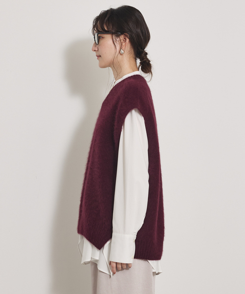 qualite（カリテ）の「フォックスウールジレ/秋服/冬服/ニット/ベスト/ニットビスチェ/バーガンディ（ベスト・レディース・ワイン/チャコールグレー・フリー）」の10枚目の写真