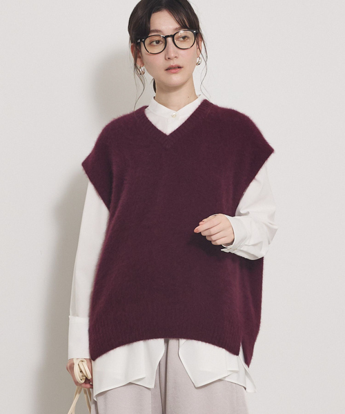 qualite（カリテ）の「フォックスウールジレ/秋服/冬服/ニット/ベスト/ニットビスチェ/バーガンディ（ベスト・レディース・ワイン/チャコールグレー・フリー）」の9枚目の写真