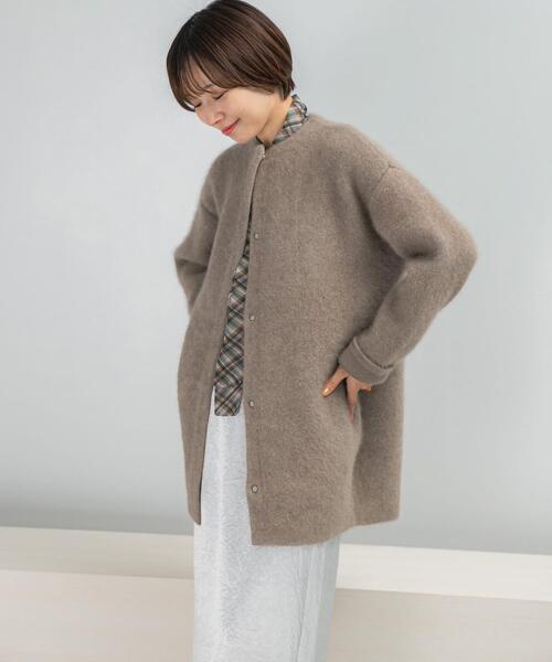 elendeek RACCOON MIX カーディガン　ベージュ ELENDEEK CREW-NECK RACCOON MIX WCARDIGAN（カーディガン/ボレロ