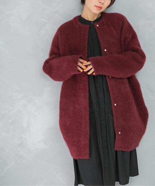 URBAN RESEARCH ROSSO WOMEN（アーバンリサーチ　ロッソ）の「ELENDEEK　CREW-NECK RACCOON MIX WCARDIGAN（カーディガン/ボレロ・レディース・ベージュ系その他/ボルドー・1/2）」の2枚目の写真