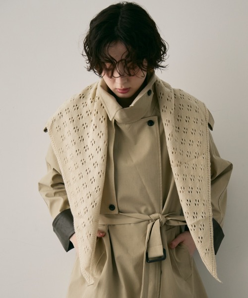 セール】ヴィーガンレザー配色ロングトレンチコート（トレンチコート