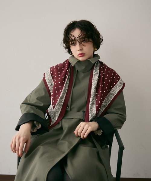 セール】ヴィーガンレザー配色ロングトレンチコート（トレンチコート