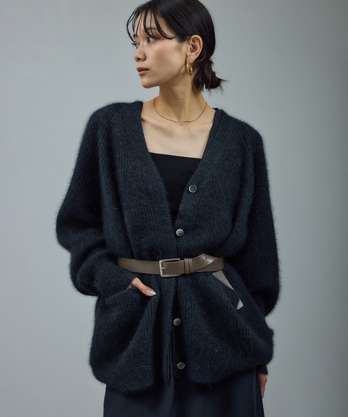 【新品未使用】SALON adam et rope' カーディガン ネイビー WEB限定】フォックスウールVネックニットカーディガン（カーディガン