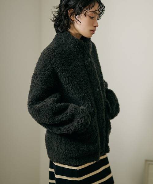LAULEN（ローレン）の「wool boa double pocket coat /ウールボアダブルポケットコート（その他アウター・レディース・ベージュ/ブラウン/チャコールグレー/グレイッシュベージュ・FREE）」の2枚目の写真