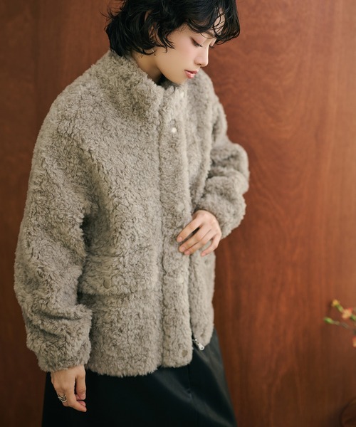 新品　ella_selectshop boa middle coat アイボリー wool boa double pocket coat /ウールボアダブルポケットコート