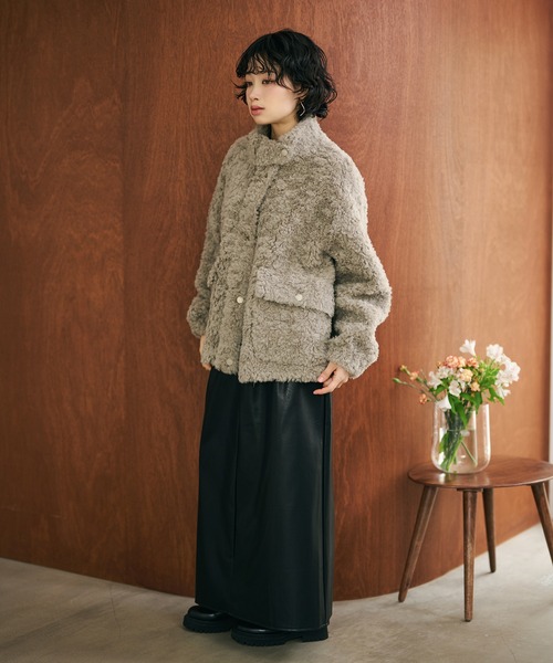 LAULEN（ローレン）の「wool boa double pocket coat /ウールボアダブルポケットコート（その他アウター・レディース・ベージュ/ブラウン/チャコールグレー/グレイッシュベージュ・FREE）」の9枚目の写真