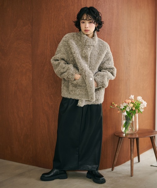 LAULEN（ローレン）の「wool boa double pocket coat /ウールボアダブルポケットコート（その他アウター・レディース・ベージュ/ブラウン/チャコールグレー/グレイッシュベージュ・FREE）」の10枚目の写真