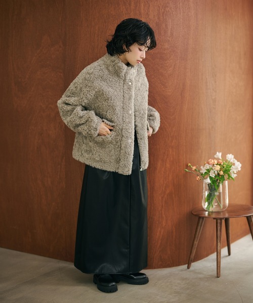 LAULEN（ローレン）の「wool boa double pocket coat /ウールボアダブルポケットコート（その他アウター・レディース・ベージュ/ブラウン/チャコールグレー/グレイッシュベージュ・FREE）」の13枚目の写真