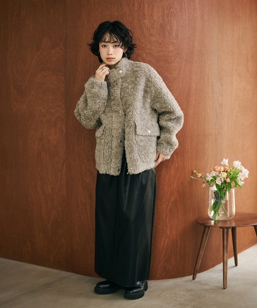 LAULEN（ローレン）の「wool boa double pocket coat /ウールボアダブルポケットコート（その他アウター・レディース・ベージュ/ブラウン/チャコールグレー/グレイッシュベージュ・FREE）」の14枚目の写真