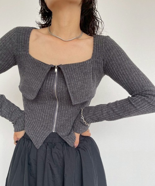 AMAIL(アマイル)の「Zip Lady Top(ポロシャツ・レディース・ブラック/ダークグレー/ピンク・FREE)」の1枚目の写真