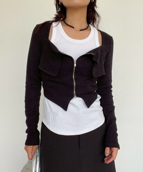 AMAIL(アマイル)の「Zip Lady Top(ポロシャツ・レディース・ブラック/ダークグレー/ピンク・FREE)」の2枚目の写真
