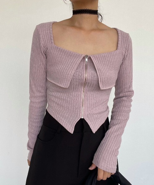 AMAIL(アマイル)の「Zip Lady Top(ポロシャツ・レディース・ブラック/ダークグレー/ピンク・FREE)」の18枚目の写真