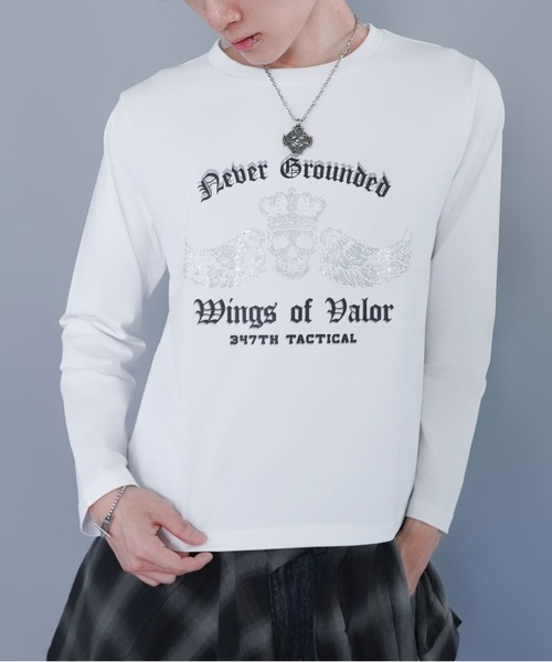 SPINNS（スピンズ）の「短丈ロングスリーブTシャツ/スカル/ロンT/ショート丈（Tシャツ/カットソー・メンズ・ブラック/ホワイト・ONESIZE）」の2枚目の写真