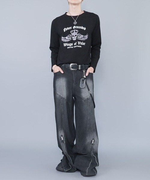 SPINNS（スピンズ）の「短丈ロングスリーブTシャツ/スカル/ロンT/ショート丈（Tシャツ/カットソー・メンズ・ブラック/ホワイト・ONESIZE）」の9枚目の写真