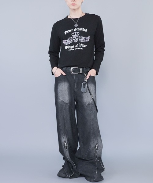 SPINNS（スピンズ）の「短丈ロングスリーブTシャツ/スカル/ロンT/ショート丈（Tシャツ/カットソー・メンズ・ブラック/ホワイト・ONESIZE）」の10枚目の写真