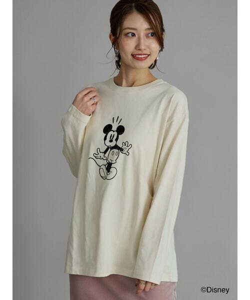 Te chichi（テチチ）の「【Disney】ミッキー/フロッキープリントロンT（Tシャツ/カットソー・レディース・チャコールグレー/ブラウン/ベージュ・F）」の6枚目の写真