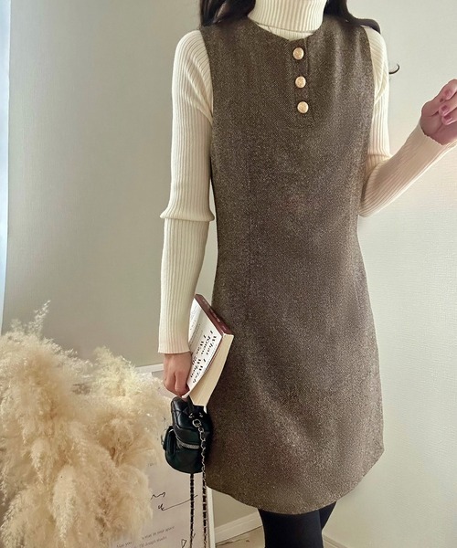 LAUIR（ラウアー）の「ミックスツイードミニワンピースニットトップスセット（ワンピース・レディース・ブラウン/チャコール・X-LARGE/LARGE/MEDIUM）」の5枚目の写真