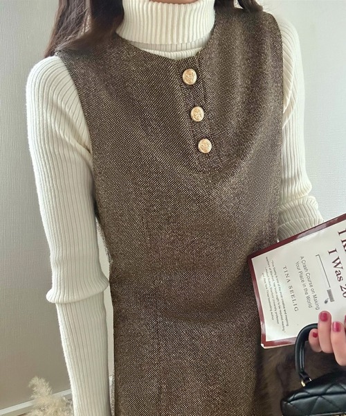 ラウアー（LAUIR）/ミックスツイードミニワンピースニットトップスセット セール】ミックスツイードミニワンピースニットトップスセット