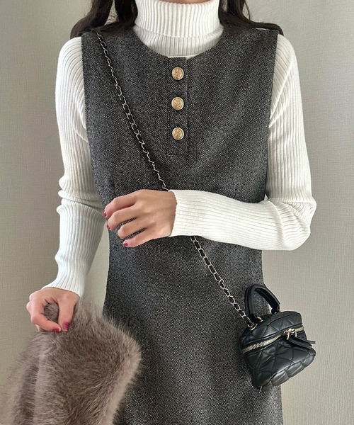 LAUIR（ラウアー）の「ミックスツイードミニワンピースニットトップスセット（ワンピース・レディース・ブラウン/チャコール・X-LARGE/LARGE/MEDIUM）」の9枚目の写真
