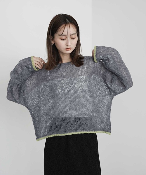 Bulue.(ブルー)の「【Bulue.】透かし編み配色ニット(ニット/セーター・レディース・チャコールグレー/ブラウン/グレイッシュベージュ・FREE)」の7枚目の写真