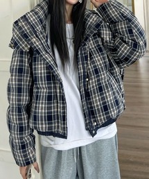 ブルーレーベルフード付きネイビーチェックダウンジャケット ブルーレーベルフード付きネイビーチェックダウンジャケット