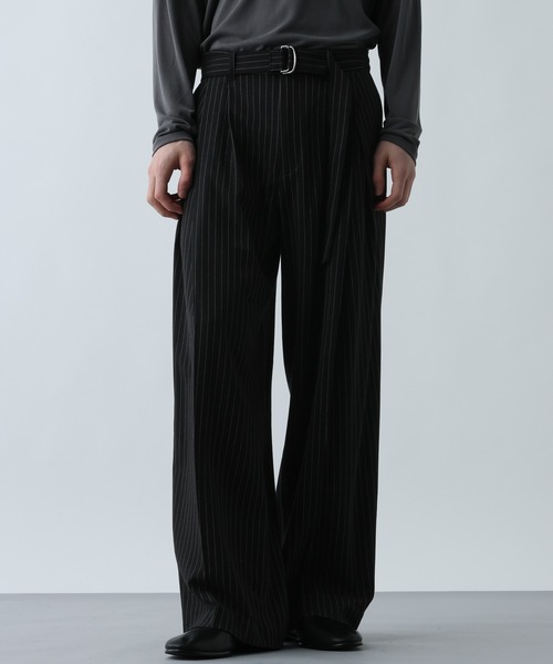 HARE(ハレ)の「【SET UP対応】ダブルウィーブストライプディープタックワイドパンツ(HARE)(スラックス・メンズ・グレー/ブラック・MEDIUM/SMALL)」の2枚目の写真