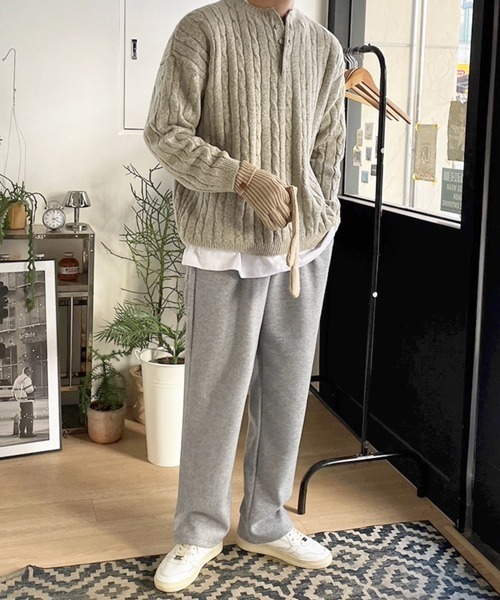 NOWLE（ノウル）の「【NOWLE】ケーブル編み ヘンリーネック プルオーバー ニット（ニット/セーター・メンズ・ブラック/サンドグレー/ネイビー・MEDIUM/LARGE/X-LARGE）」の21枚目の写真