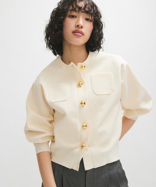 美品！アダムエロペ　カラー付きカーディガン　アイボリー ADAM ET ROPE'（アダムエロペ） カーディガン 「WEB限定