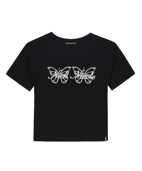 NICK&NICOLE(ニックアンドニコール)の「BUTTERFLY TWINS GRAPHIC TOP_BLACK(Tシャツ/カットソー・レディース・ブラック・FREE)」の4枚目の写真