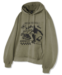 スケートボードピグメントグラフィックオーバーフィットフード(KHAKI)