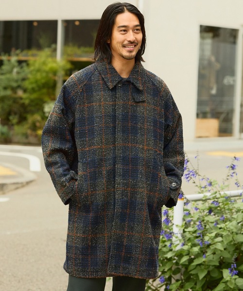 テックツイード ラグランオーバーサイズステンカラーコート / UVカット