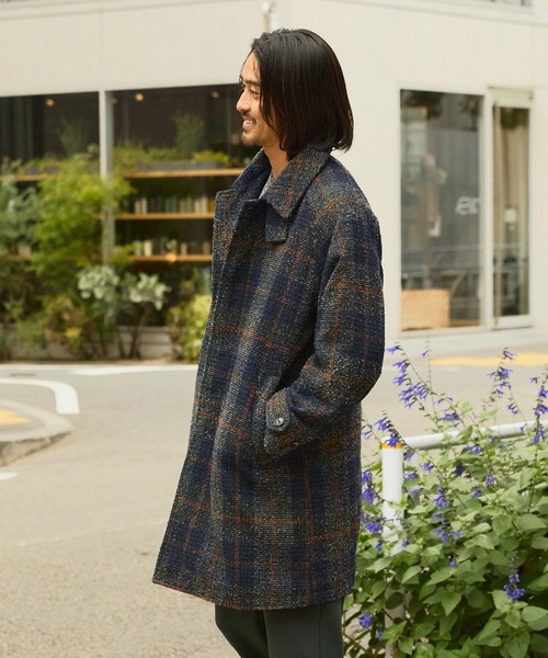 45R ラグランのツイードコート THE CRAFT CREW PRODUCTS ステンカラーコート コート テックツイード