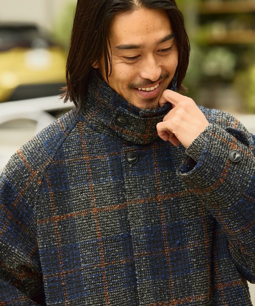 テックツイード ラグランオーバーサイズステンカラーコート / UVカット