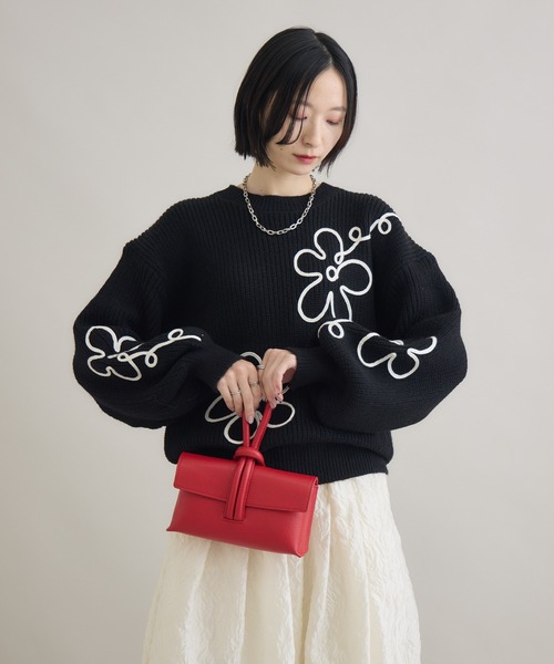 Paradise Picnic（パラダイスピクニック）の「フラワーコード刺繍ニットプルオーバー（ニット/セーター・レディース・ブラック/ホワイト/ブルー・FREE）」の22枚目の写真