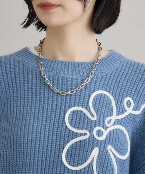 Paradise Picnic（パラダイスピクニック）の「フラワーコード刺繍ニットプルオーバー（ニット/セーター・レディース・ブラック/ホワイト/ブルー・FREE）」の4枚目の写真