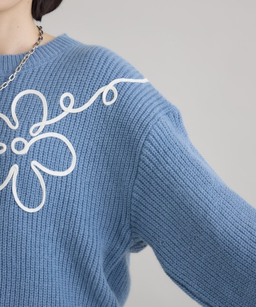 Paradise Picnic（パラダイスピクニック）の「フラワーコード刺繍ニットプルオーバー（ニット/セーター・レディース・ブラック/ホワイト/ブルー・FREE）」の5枚目の写真