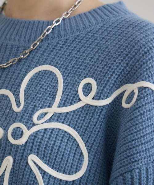 Paradise Picnic（パラダイスピクニック）の「フラワーコード刺繍ニットプルオーバー（ニット/セーター・レディース・ブラック/ホワイト/ブルー・FREE）」の9枚目の写真