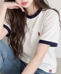 moment+別注【U.S.POLO ASSN.】ワンポイント刺繍リンガー半袖Tシャツ